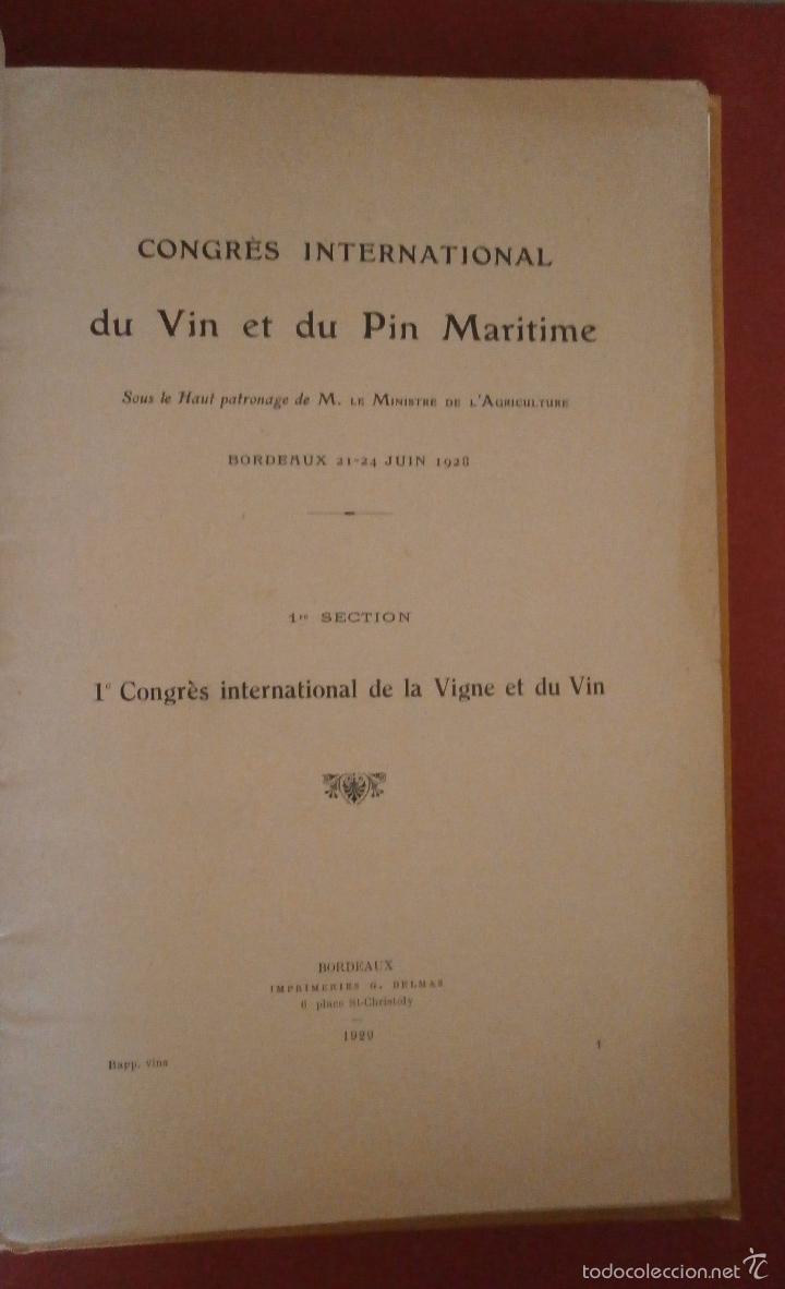 Livres anciens: 1er. Congr&eacute;s International de la Vigne et du vin.