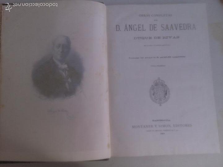 Libros antiguos: Obras completas de D. Angel de Saavedra. Duque de Rivas (2 Tomos) - Foto 1