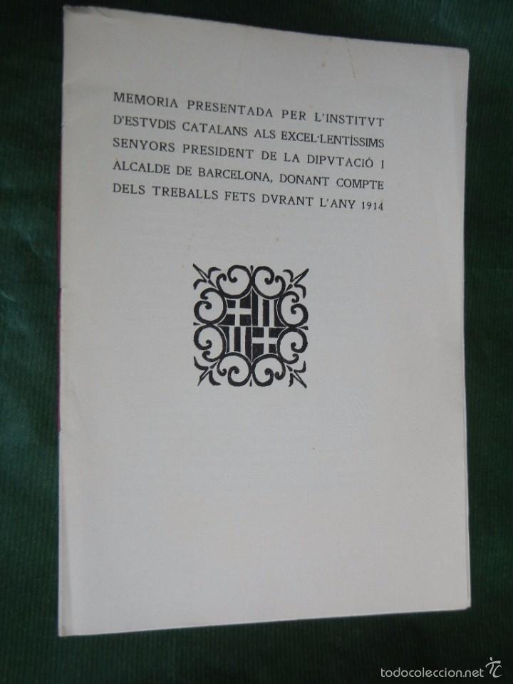 Antiquarische B&uuml;cher: MEMORIA INSTITUT D'ESTUDIS CATALANS AL PRESIDENT DIPUTACIO I ALCALDE DE BARCELONA TREBALLS 1914