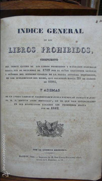Libros antiguos: INDICE GENERAL DE LOS LIBROS PROHIBIDOS.. 1844. - Foto 1
