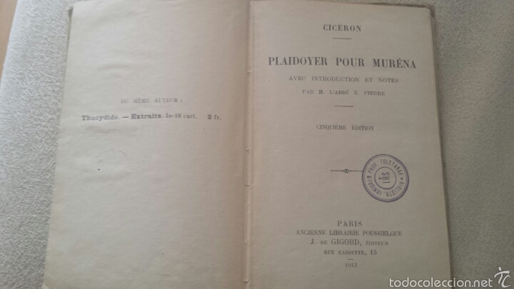 Libros antiguos: Pro Murena de Ciceron. 1913. Lat&iacute;n - franc&eacute;s - Foto 2