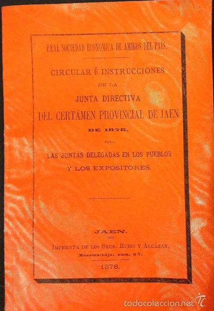 Libros antiguos: CIRCULAR E INSTRUCCIONES DE LA JUNTA DEL CERTAMEN DE JAEN 1878. - Foto 1