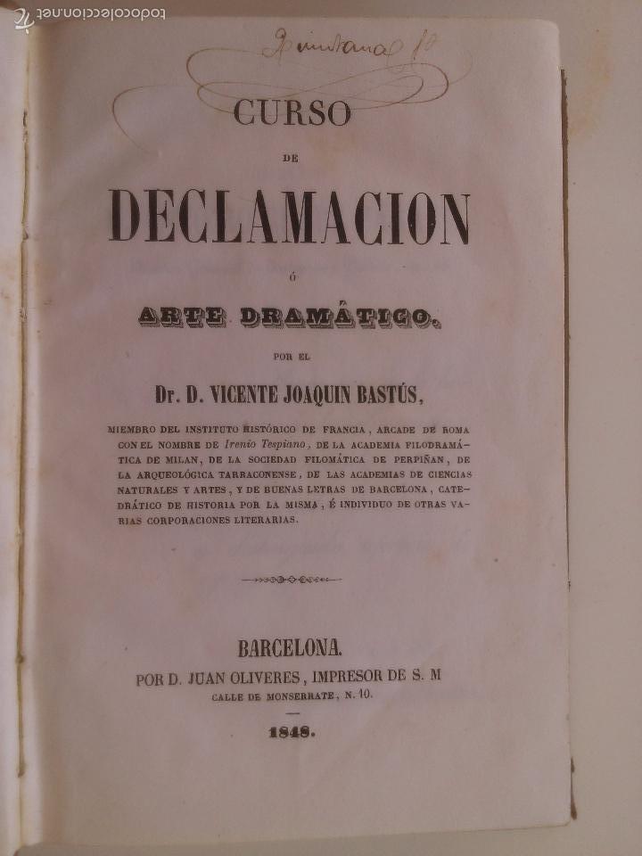 Livres anciens: Curso de declamaci&oacute;n o arte dram&aacute;tico. Vicente Joaquin Bastus