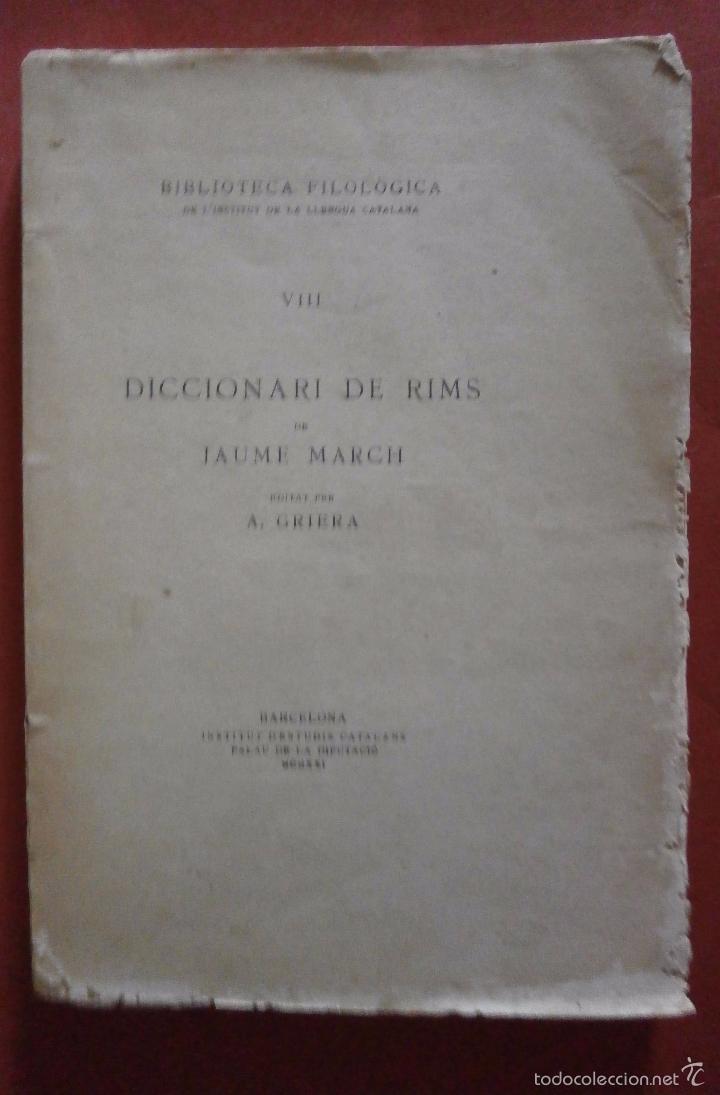 Libros antiguos: Diccionari de Rims de Jaume March. A. Griera - Foto 1