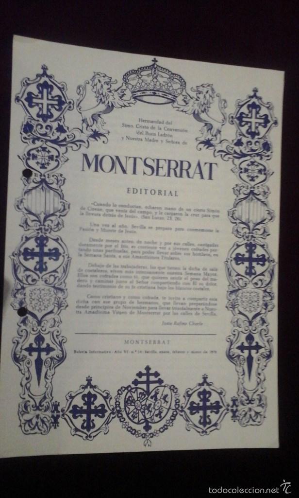 Libros antiguos: Bolet&iacute;n 14 Hdad de Montserrat. Semana Santa Sevilla.