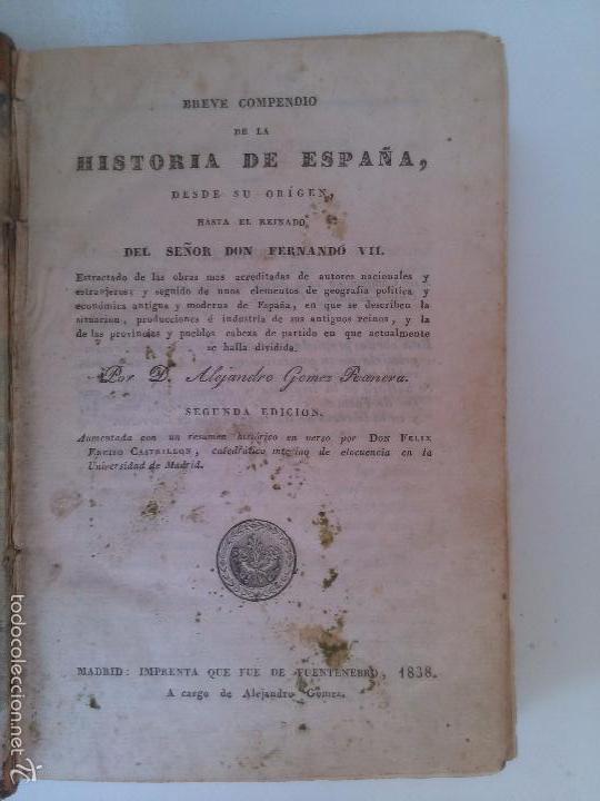 Libros antiguos: Breve compendio de historia de Espa&ntilde;a. Alejandro Gomez Ranera. - Foto 1
