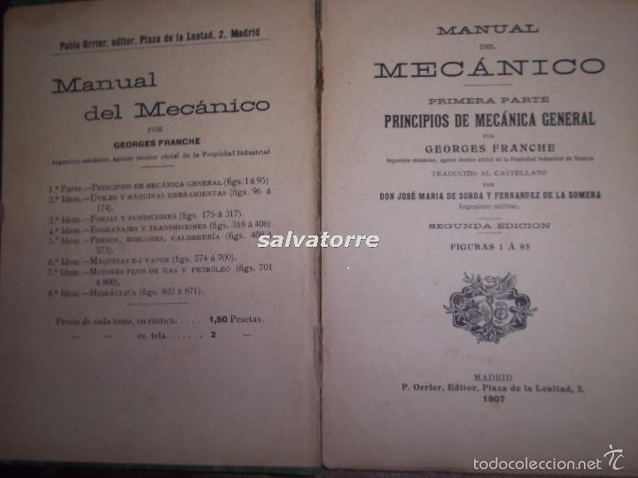 Libros antiguos: GEORGES FRANCHE. MANUAL DEL MEC&Aacute;NICO.1907. - Foto 3