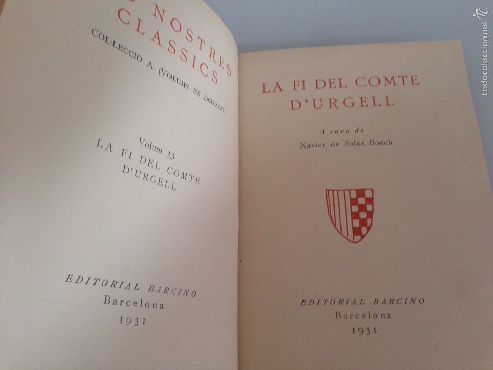 Libros antiguos: Libro La fi del compte dUrgell. Xavier de Salas Bosch - Foto 3