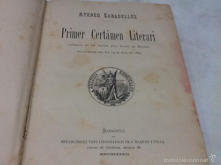 Libros antiguos: Certamen literari de Sabadell 1882 - Foto 4