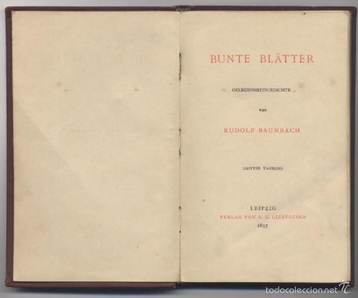 Libros antiguos: ANTIGUO LIBRO ALEMAN-BUNTE BLATTER-RUDOLF BAUMBACH-LEIPZIG 1897 - Foto 2