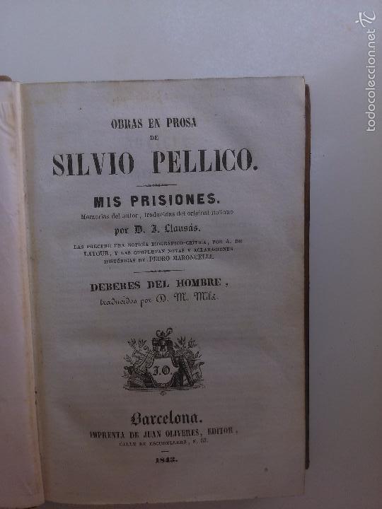 Libros antiguos: Mis Prisiones. Deberes del hombre. Silvio de Pellico. - Foto 1