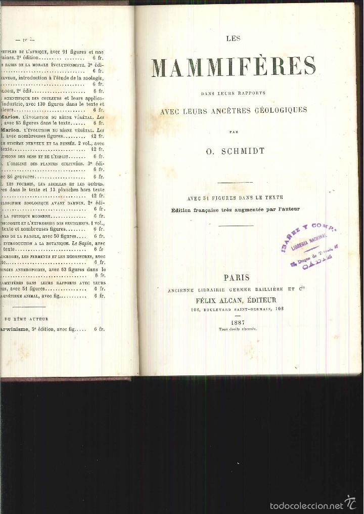 Libros antiguos: LES MAMMIF&Egrave;RES. O. Schmidt - Foto 2