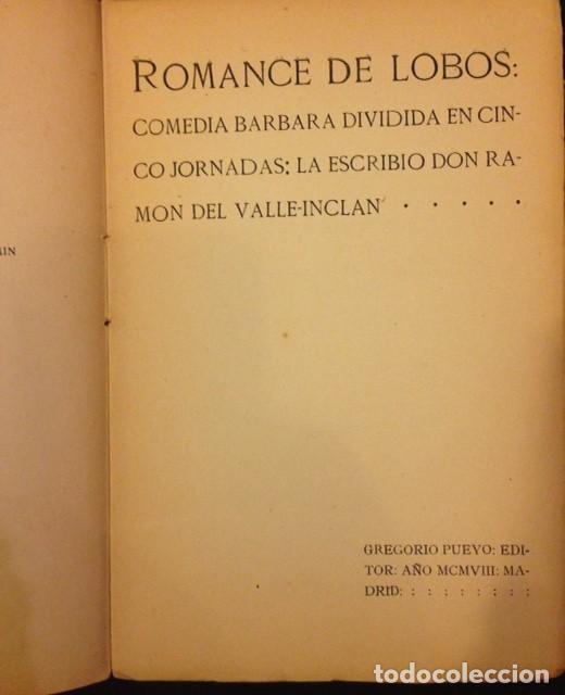 Libros antiguos: VALLE-INCLAN: ROMANCE DE LOBOS 1&ordf; EDC. 1908 - Foto 1