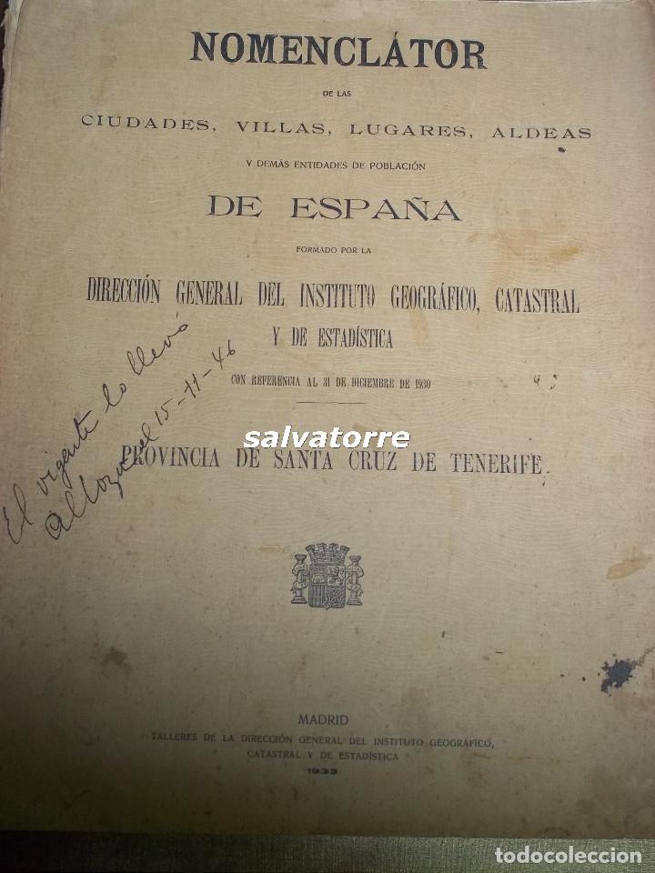 Libros antiguos: NOMENCLATOR DE LAS CIUDADES, VILLAS,LUGARES SANTA CRUZ DE TENERIFE.1933.CANARIAS.REPUBLICA