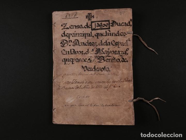 Libros antiguos: LIBRO MANUSCRITO, CENSO DE 1400 DUCADOS 1777 - Foto 1