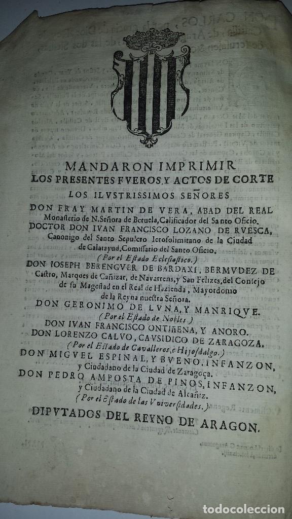 Libros antiguos: FVEROS Y ACTOS DE CORTE DE ARAGON - 1686 - Foto 4