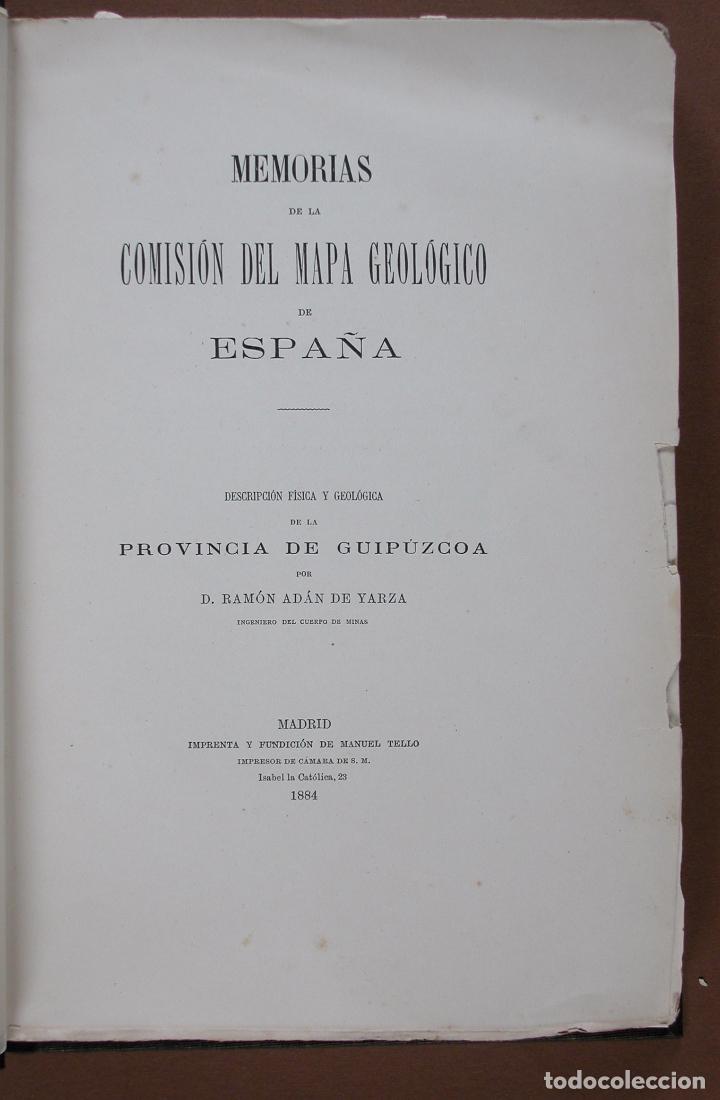 Libros antiguos: Memorias de la Comision del Mapa Geol&oacute;gico de Espa&ntilde;a. Provincia de Guipuzcoa. R. Ad&aacute;n de Yarza