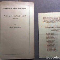 Libros antiguos: ARTUR MASRIERA (1860 1929). (ACADEMIA CATALANA DE BELLES ARTES DE SANT JORDI, 1931. Lote 70317829