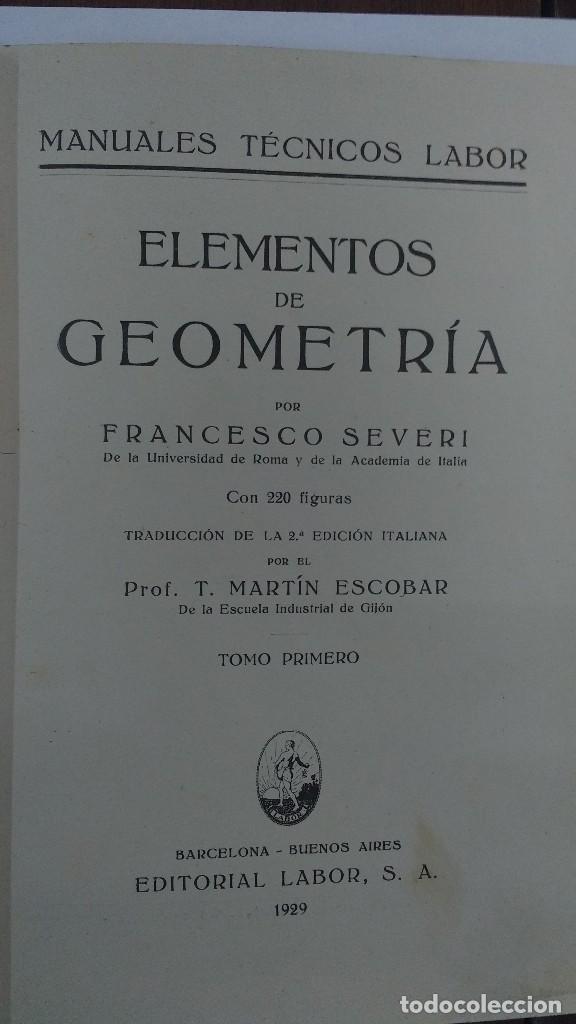 Libros antiguos: elementos de geometria 1929 Francesco Severi - Foto 2