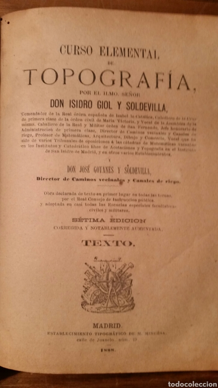 Libros antiguos: Curso elemental de topograf&iacute;a. A&ntilde;o 1888 - Foto 1