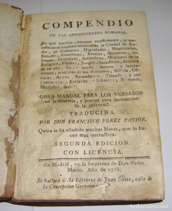 Libros antiguos: Compendio de las Antig&uuml;edades Romanas. Madrid - 1788. - Foto 1