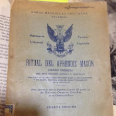 Libros antiguos: 1931.- MASONERIA. RITUAL DEL APRENDIZ MASON, GRAN ORIENTE ESPAÑOL.. Lote 80014529