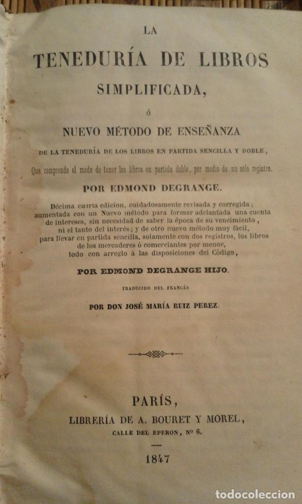 Libros antiguos: La tenedur&iacute;a de libros simplificada - Edmond Degrange - 1847 - Foto 5