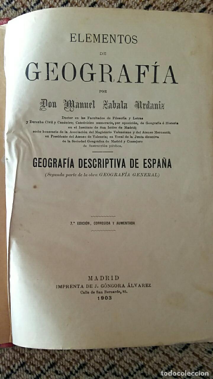 Libros antiguos: ELEMENTOS DE GEOGRAFIA. MANUEL ZABALA URDANIZ. 1903 - Foto 1