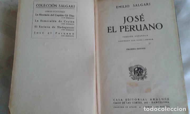 Libros antiguos: JOS&Eacute; EL PERUANO, EMILIO SALGARI. PRIMERA EDICI&Oacute;N (1930) - Foto 2