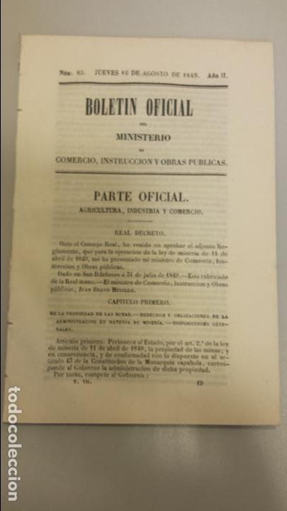 Libros antiguos: B.O. del M&ordm; de Comercio 1849. Reglamento de Minas - Foto 1