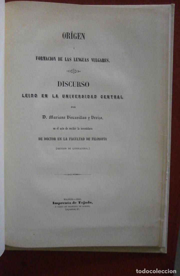 Libros antiguos: Origen y formacion de las lenguas vulgares. Mariano Viscasilla y Arriza,