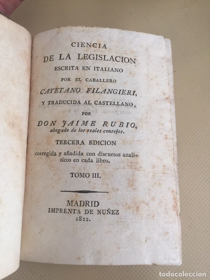 Libros antiguos: CIENCIA DE LA LEGISLACION. TERCERA EDICI&Oacute;N TOMO III. 1822
