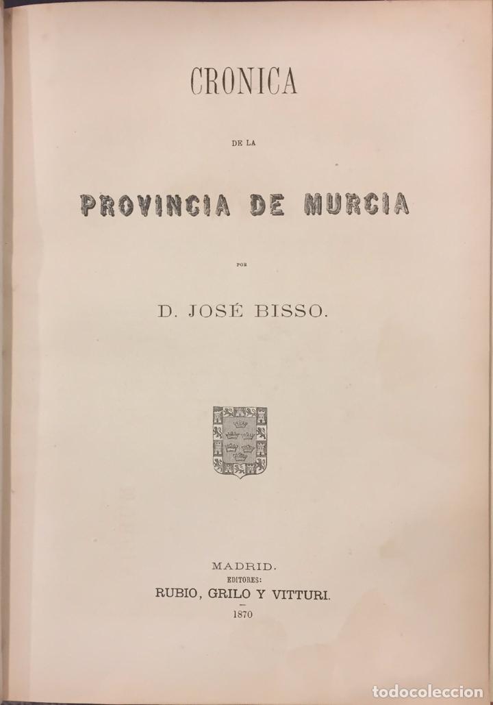 Libros antiguos: Jos&eacute; Bisso . Cr&oacute;nica De La Provincia De Murcia - Foto 1