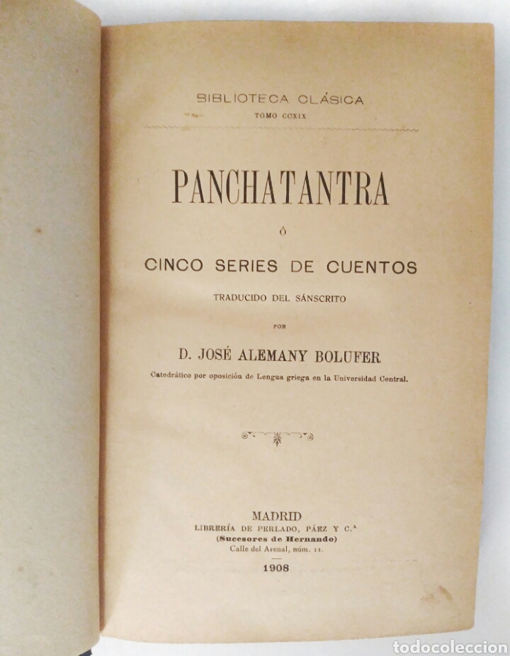 Libros antiguos: Panchatantra o Cinco Series de Cuentos, An&oacute;nimo - Foto 1