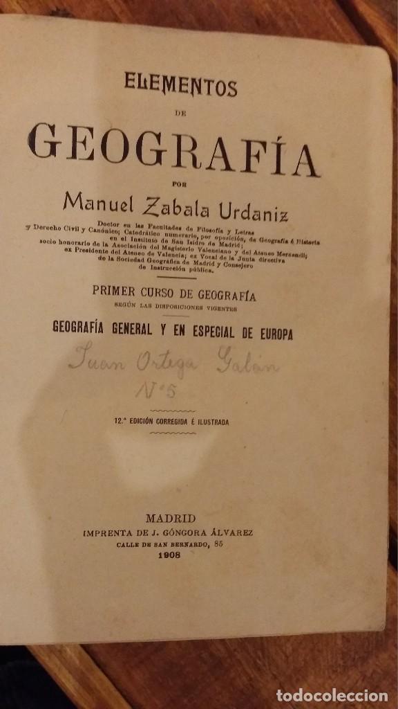 Libros antiguos: elementos de Geografia 1908 Manuel Zabala Urdaniz - Foto 1