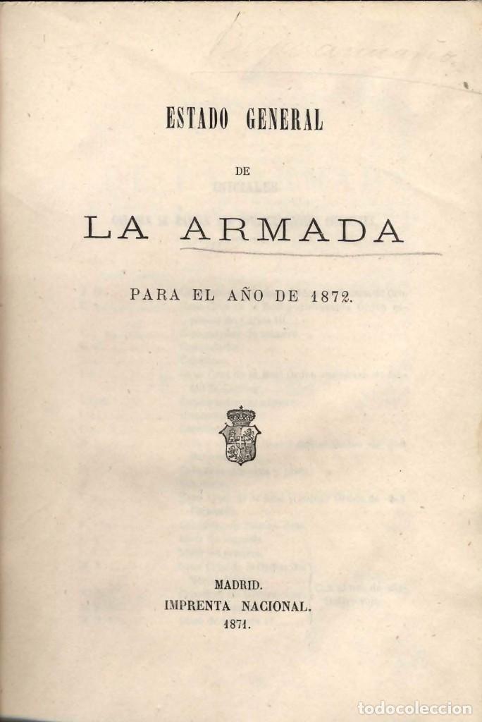 Libros antiguos: ESTADO GENERAL DE LA ARMADA PARA 1872 - Foto 1