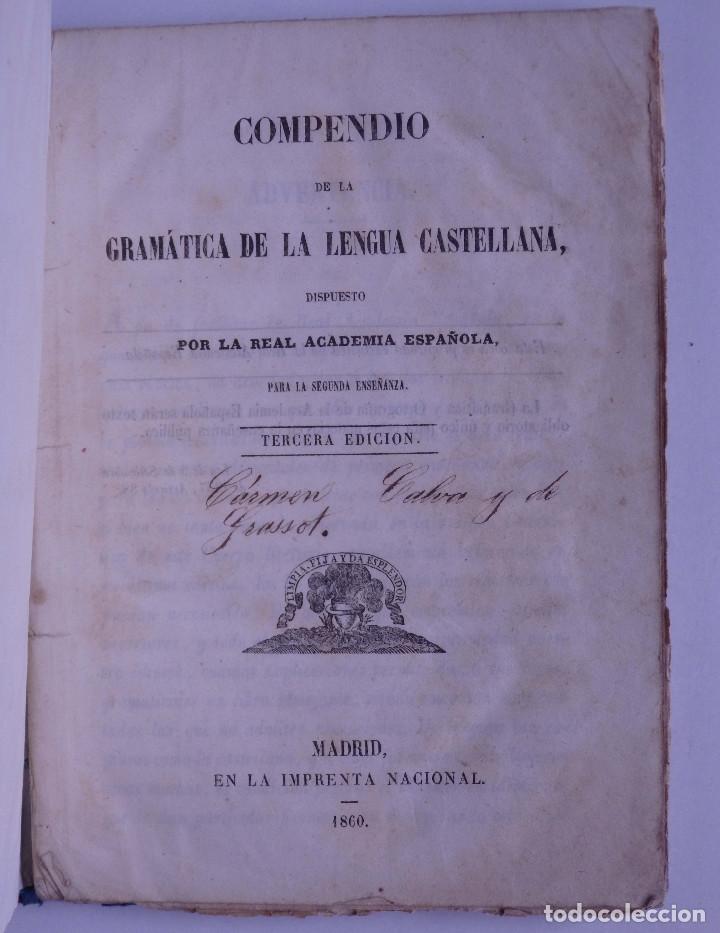 Libros antiguos: Compendio de la Gram&aacute;tica de la Lengua Castellana, 3&ordf; edici&oacute;n 1860 - Foto 1