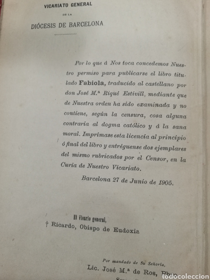 Libros antiguos: Fabiola de Wiseman a&ntilde;o 1905. - Foto 3