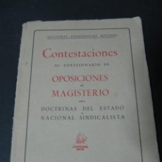 Libros antiguos: CONTESTACIONES AL CUESTIONARIO DE OPOSICIONES DEL MAGISTERIO EDICIONES PEDAGOGICAS AGUADO