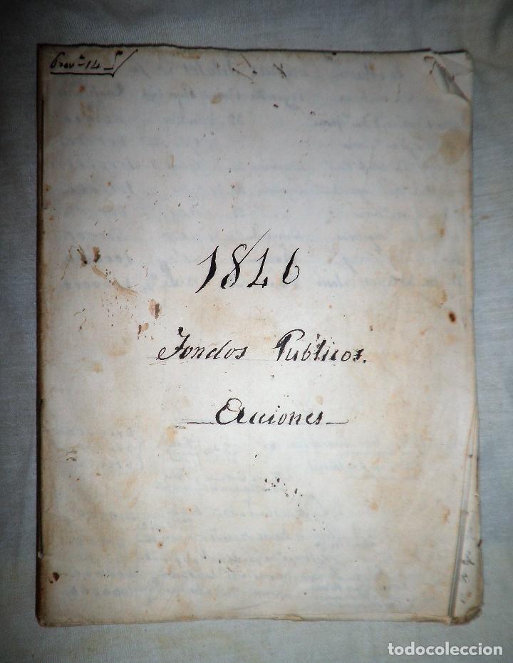Old books: ANTIGUO LIBRO MANUSCRITO A&Ntilde;O 1846 - FONDOS PUBLICOS&middot;ACCIONES.