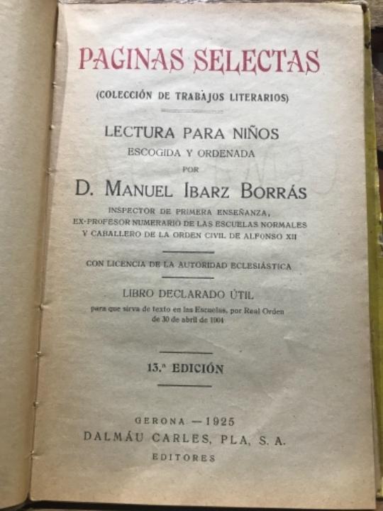 Libros antiguos: Paginas selectas 13 edicion, 1925 - Foto 2