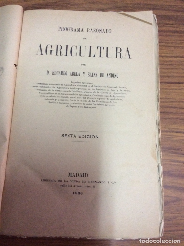 Libros antiguos: PROGRAMA RAZONADO DE AGRICULTURA-D.EDUARDO ABELA Y SAINZ DE ANDINO.SEXTA EDCION.A&Ntilde;O 1886.