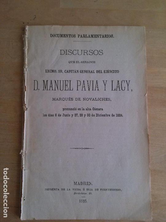 Libros antiguos: Discursos. D. Manuel Pavia y Lacy - Foto 1