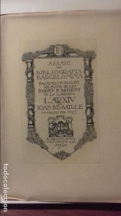 Libros antiguos: ASSAIG DE BIBLIOGRAFIA BARCELONINA - Foto 1