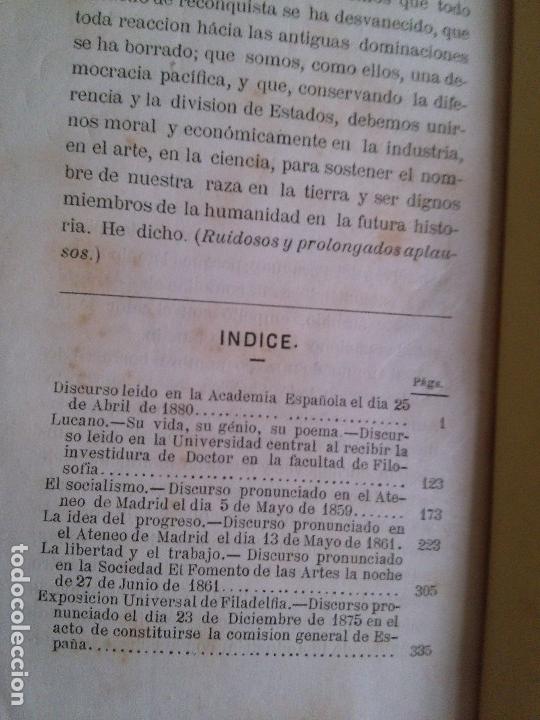 Libros antiguos: Discursos acad&eacute;micos. Emilio Castelar - Foto 2
