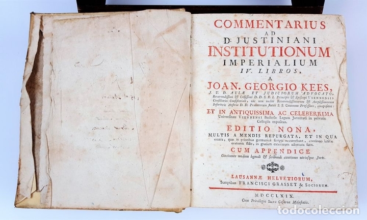 Libros antiguos: COMMENTARIUS AD D JUSTINIANI. JOAN GEORGIO KEES. 1769. - Foto 3