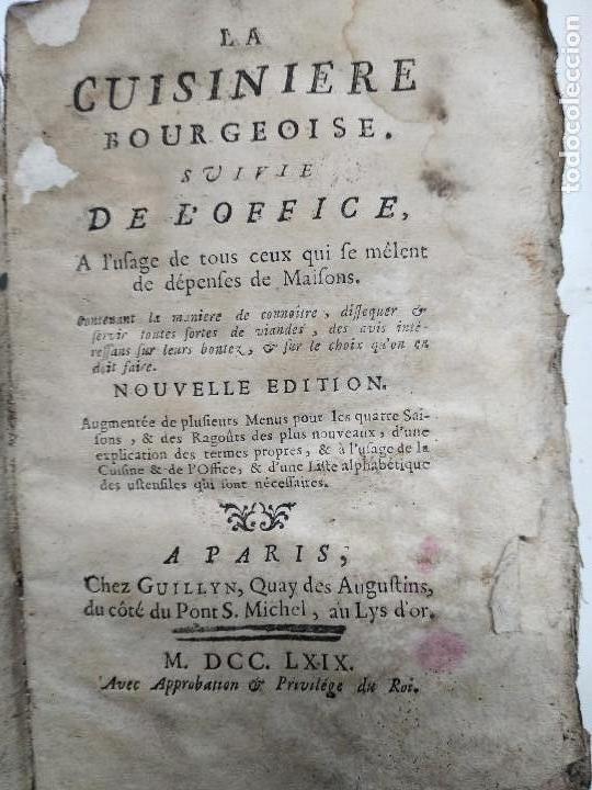 Libros antiguos: La cuisiniere Bourgeoise 1769 - Foto 1