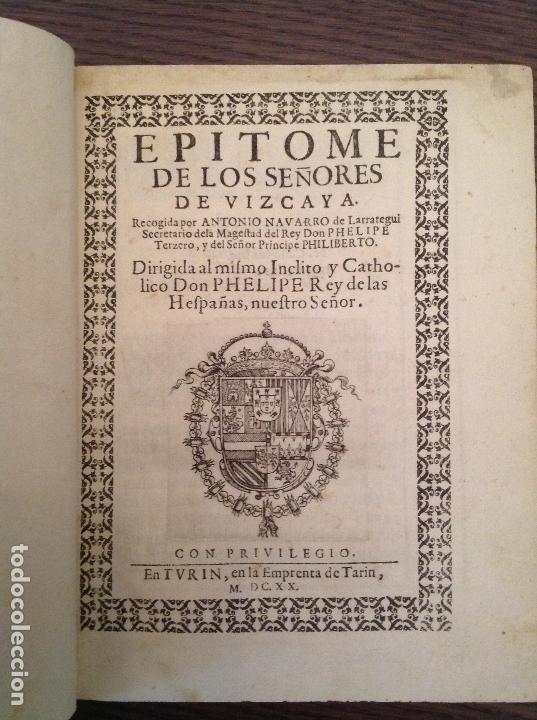 Libros antiguos: EPITOME DE LOS SE&Ntilde;ORES DE VIZCAYA - VASCO - Foto 1