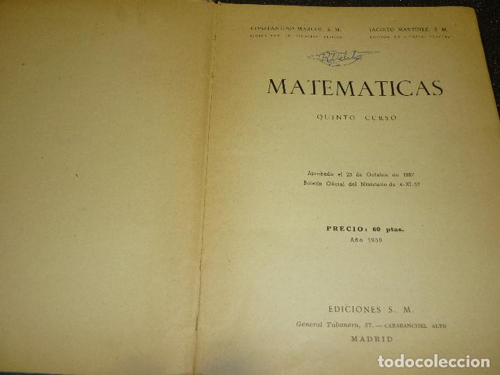 Libros antiguos: MATEMATICAS, QUINTO CURSO- 1959 - Foto 2