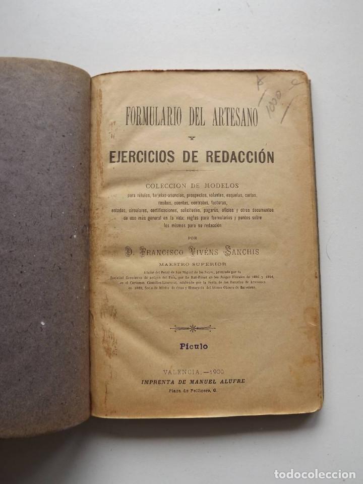 Libros antiguos: 1900, Formulario del Artesano y Ejercicios de Redacci&oacute;n - Foto 1